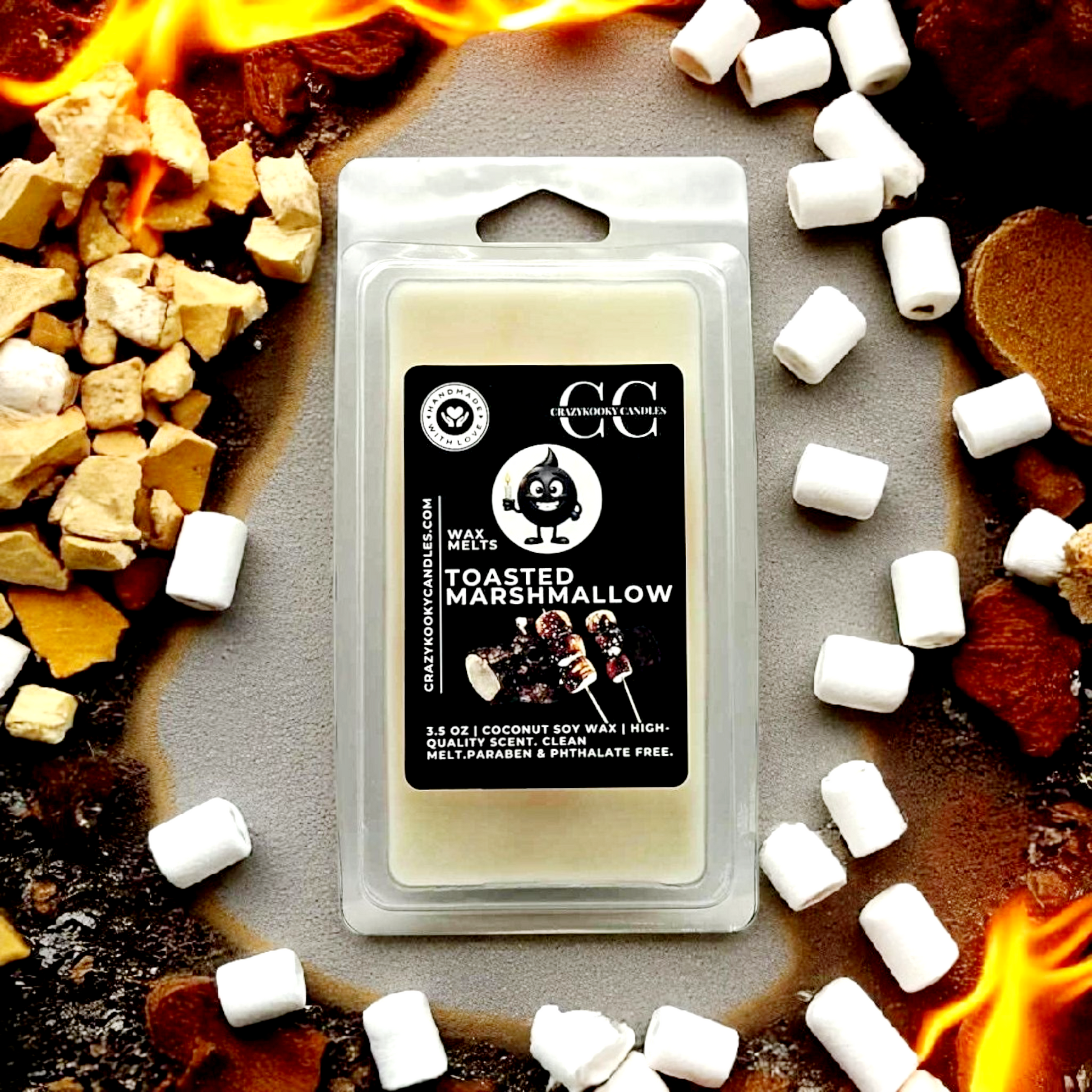 TOASTED MARSHMALLOW - Wax Melts, Scented Coconut Soy, 3.5oz - CrazyKooky Candles LLC