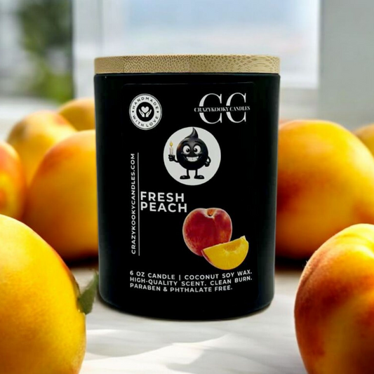 FRESH PEACH - Funny Candle, Scented Coconut Soy Candle, 6oz - CrazyKooky Candles LLC