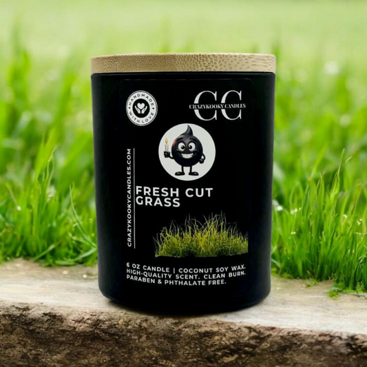FRESH CUT GRASS - Funny Candle, Scented Coconut Soy Candle, 6oz - CrazyKooky Candles LLC