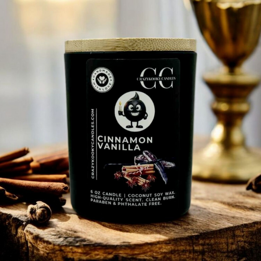 CINNAMON VANILLA - Funny Candle, Scented Coconut Soy Candle, 6oz - CrazyKooky Candles LLC
