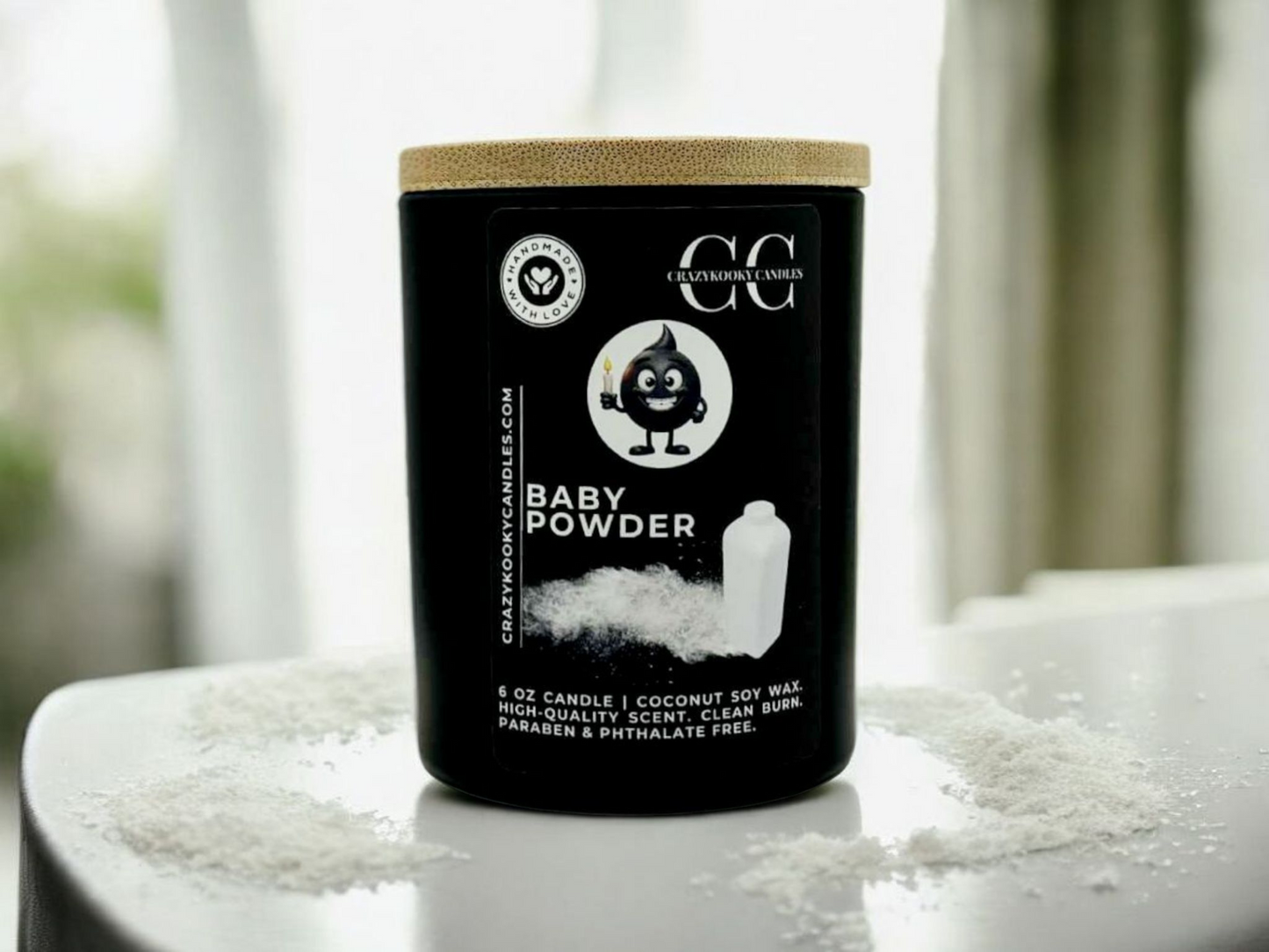 BABY POWDER - Funny Candle, Scented Coconut Soy Candle, 6oz - CrazyKooky Candles LLC