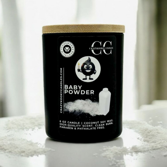 BABY POWDER - Funny Candle, Scented Coconut Soy Candle, 6oz - CrazyKooky Candles LLC