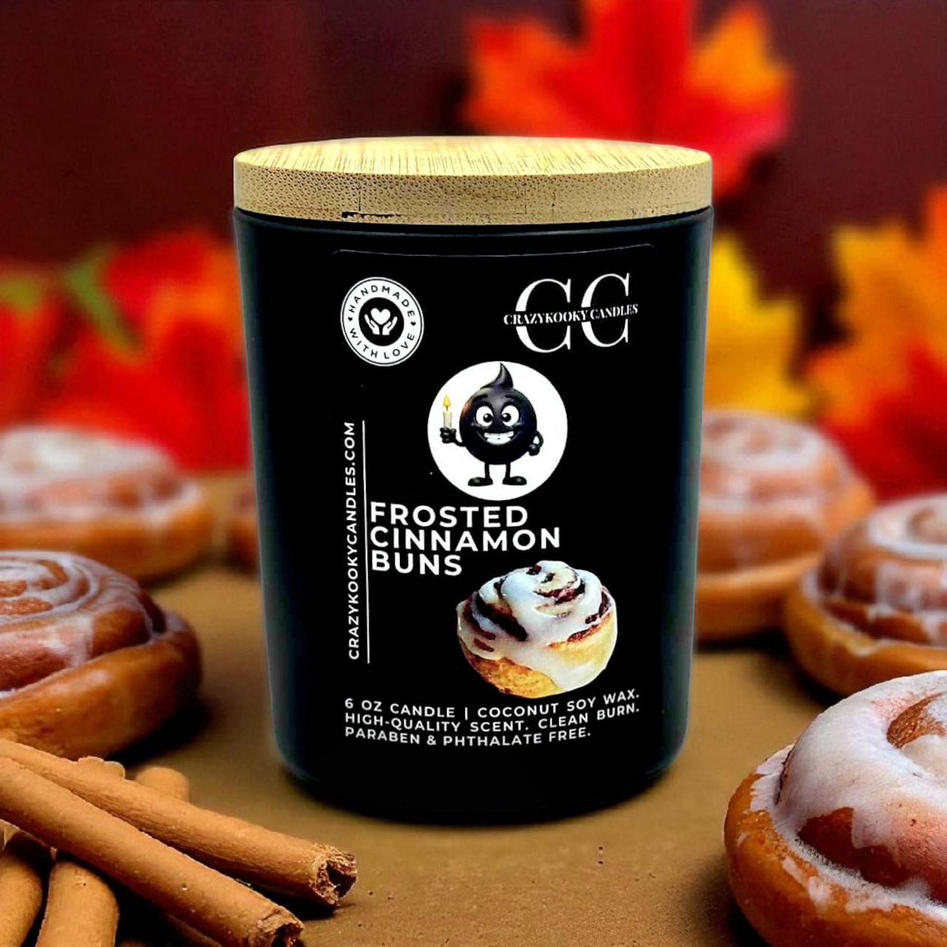 FROSTED CINNAMON BUNS - Funny Candle, Scented Coconut Soy Candle, 6oz - CrazyKooky Candles LLC