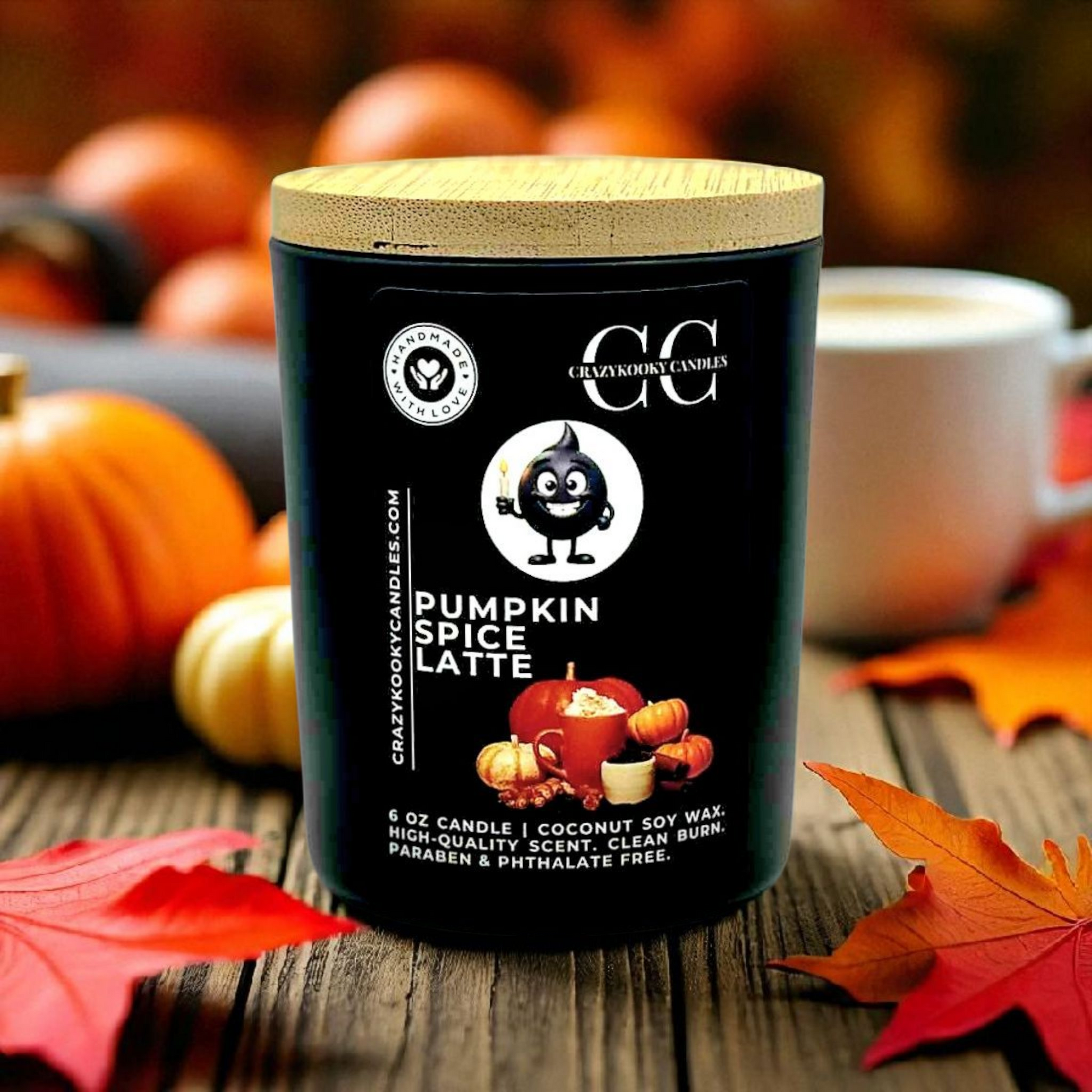 PUMPKIN SPICE LATTE - Funny Candle, Scented Coconut Soy Candle, 6oz - CrazyKooky Candles LLC