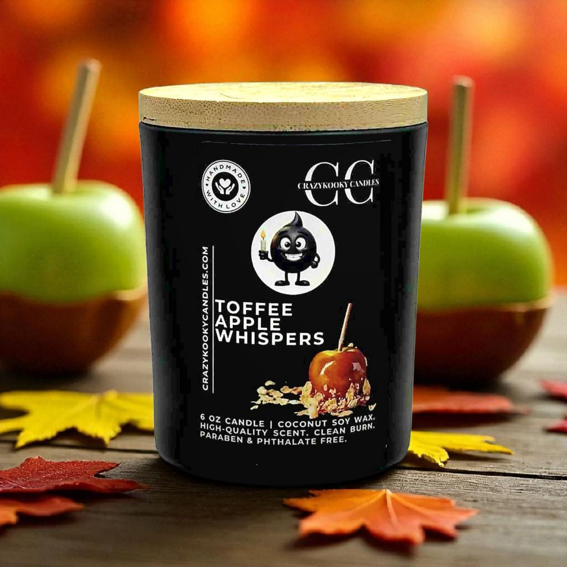 TOFFEE APPLE WHISPERS - Funny Candle, Scented Coconut Soy Candle, 6oz - CrazyKooky Candles LLC