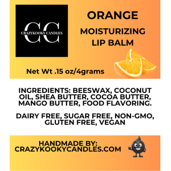 ORANGE, Lip Balm, 0.15oz - CrazyKooky Candles LLC