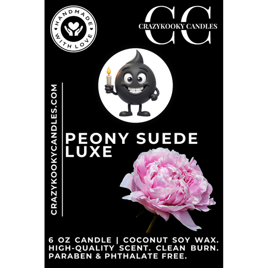 PEONY SUEDE LUXE - Funny Candle, Scented Coconut Soy Candle, 6oz - CrazyKooky Candles LLC