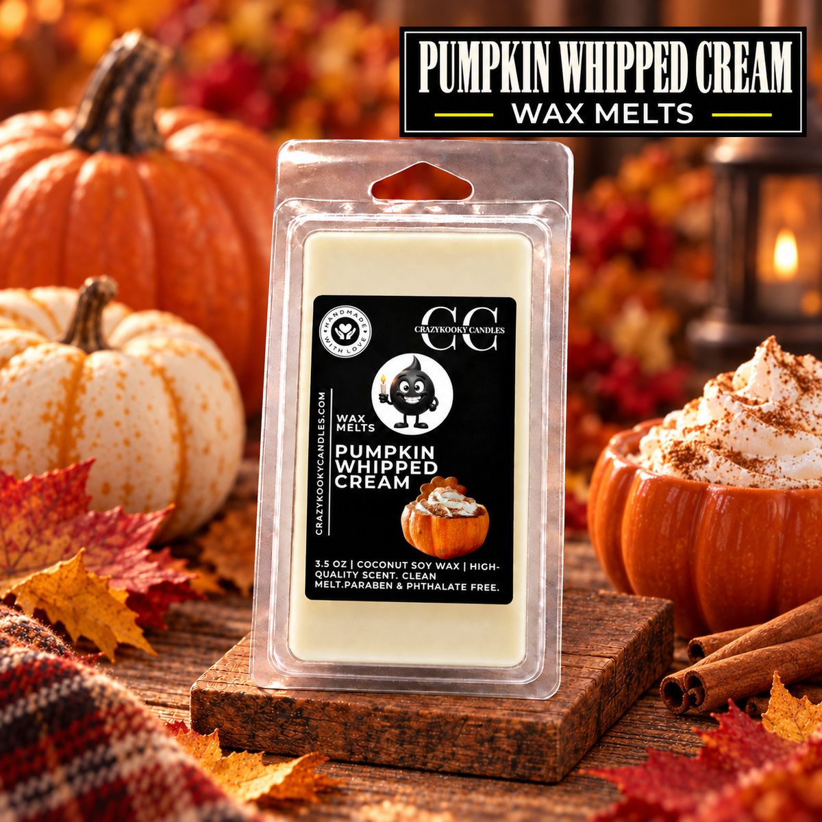 PUMPKIN WHIPPED CREAM - Wax Melts, Scented Coconut Soy, 3.5oz