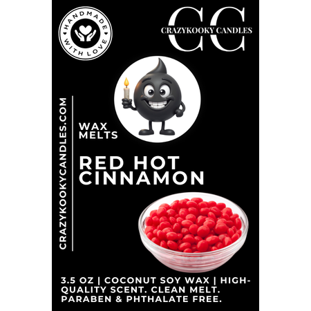 RED HOT CINNAMON - Wax Melts, Scented Coconut Soy, 3.5oz - CrazyKooky Candles LLC