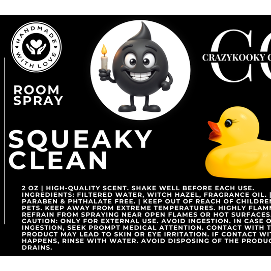 SQUEAKY CLEAN - Room Spray, 2oz - CrazyKooky Candles LLC