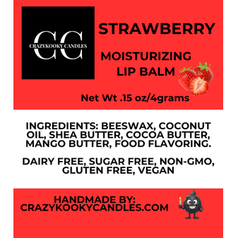 STRAWBERRY, Lip Balm, 0.15oz - CrazyKooky Candles LLC