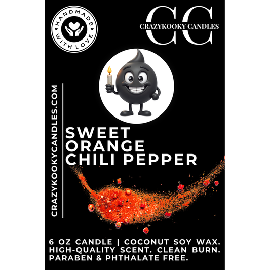 SWEET ORANGE CHILI PEPPER - Funny Candle, Scented Coconut Soy Candle, 6oz - CrazyKooky Candles LLC