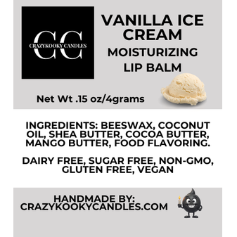 VANILLA ICE CREAM, Lip Balm, 0.15oz - CrazyKooky Candles LLC