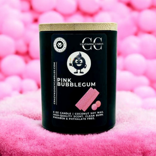 PINK BUBBLEGUM - Funny Candle, Scented Coconut Soy Candle, 6oz - CrazyKooky Candles LLC