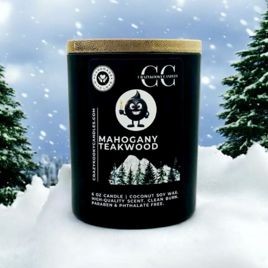 MAHOGANY TEAKWOOD - Funny Candle, Scented Coconut Soy Candle, 6oz - CrazyKooky Candles LLC