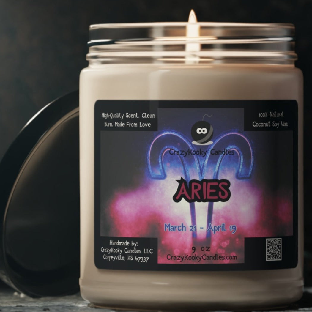 ZODIAC ARIES - Funny Candle, Scented Coconut Soy Candle, 9oz - CrazyKooky Candles LLC