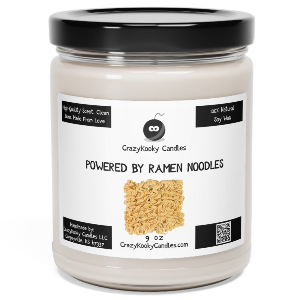 POWERED BY RAMEN NOODLES - Funny Candle, Scented Soy Candle, 9oz - CrazyKooky Candles LLC