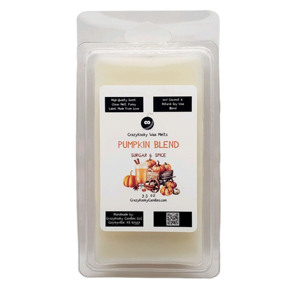 PUMPKIN BLEND, SUGAR AND SPICE - Wax Melts, Scented Coconut Soy, 3.5oz - CrazyKooky Candles LLC