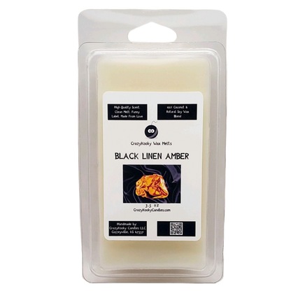 BLACK LINEN AMBER - Wax Melts, Scented Coconut Soy, 3.5oz - CrazyKooky Candles LLC