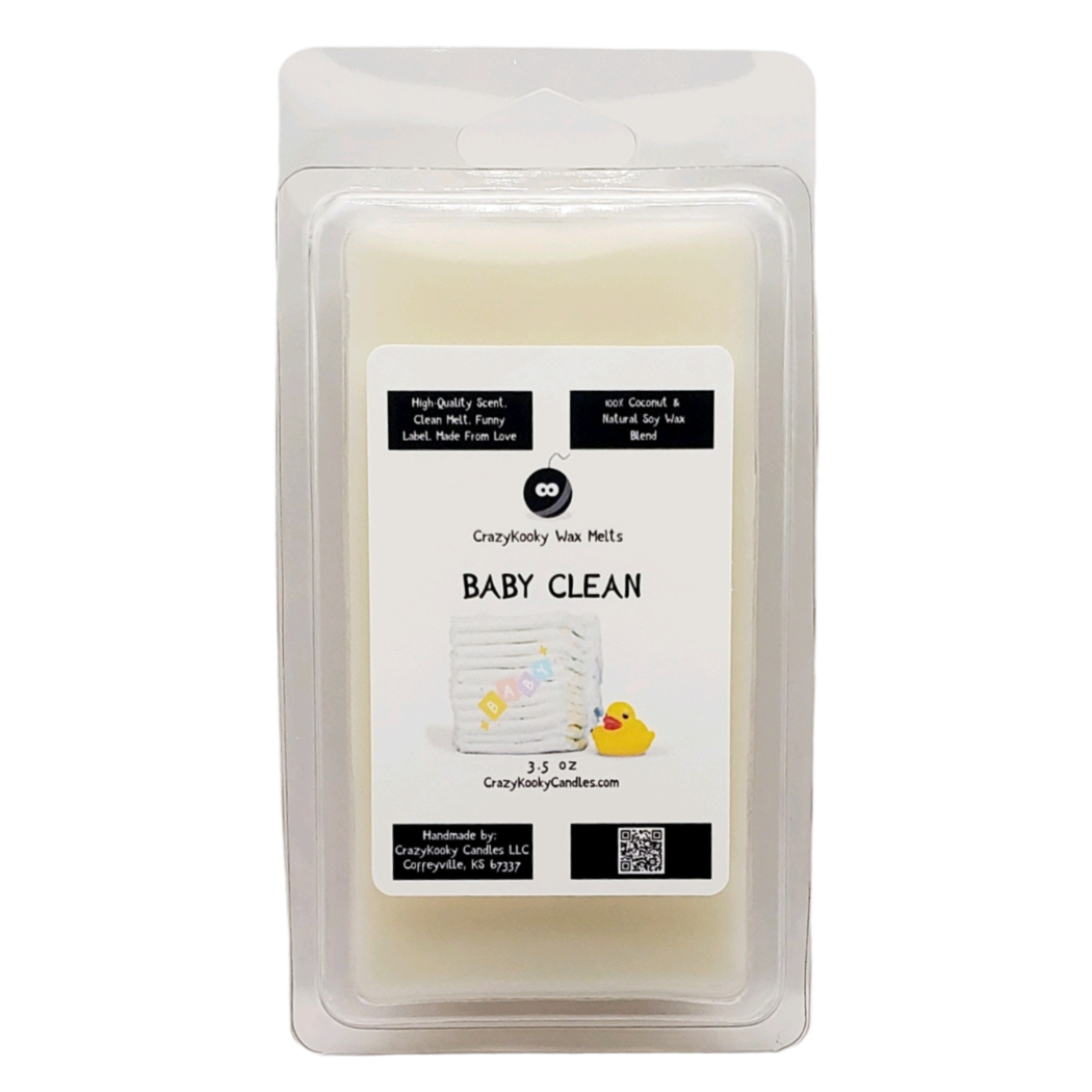 BABY CLEAN - Wax Melts, Scented Coconut Soy, 3.5oz - CrazyKooky Candles LLC