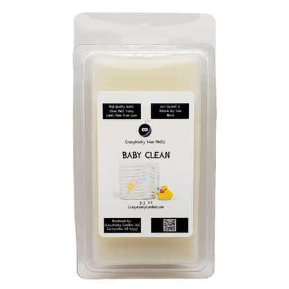 BABY CLEAN - Wax Melts, Scented Coconut Soy, 3.5oz - CrazyKooky Candles LLC
