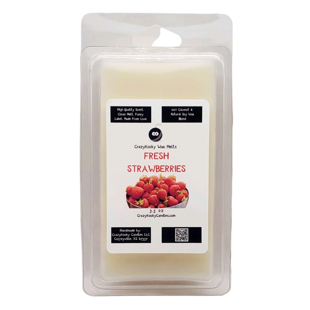 FRESH STRAWBERRIES - Wax Melts, Scented Coconut Soy, 3.5oz - CrazyKooky Candles LLC