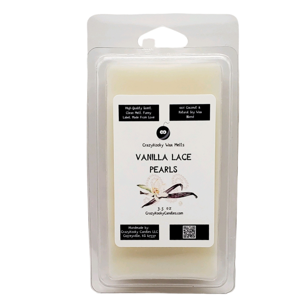 VANILLA LACE PEARLS - Wax Melts, Scented Coconut Soy, 3.5oz - CrazyKooky Candles LLC