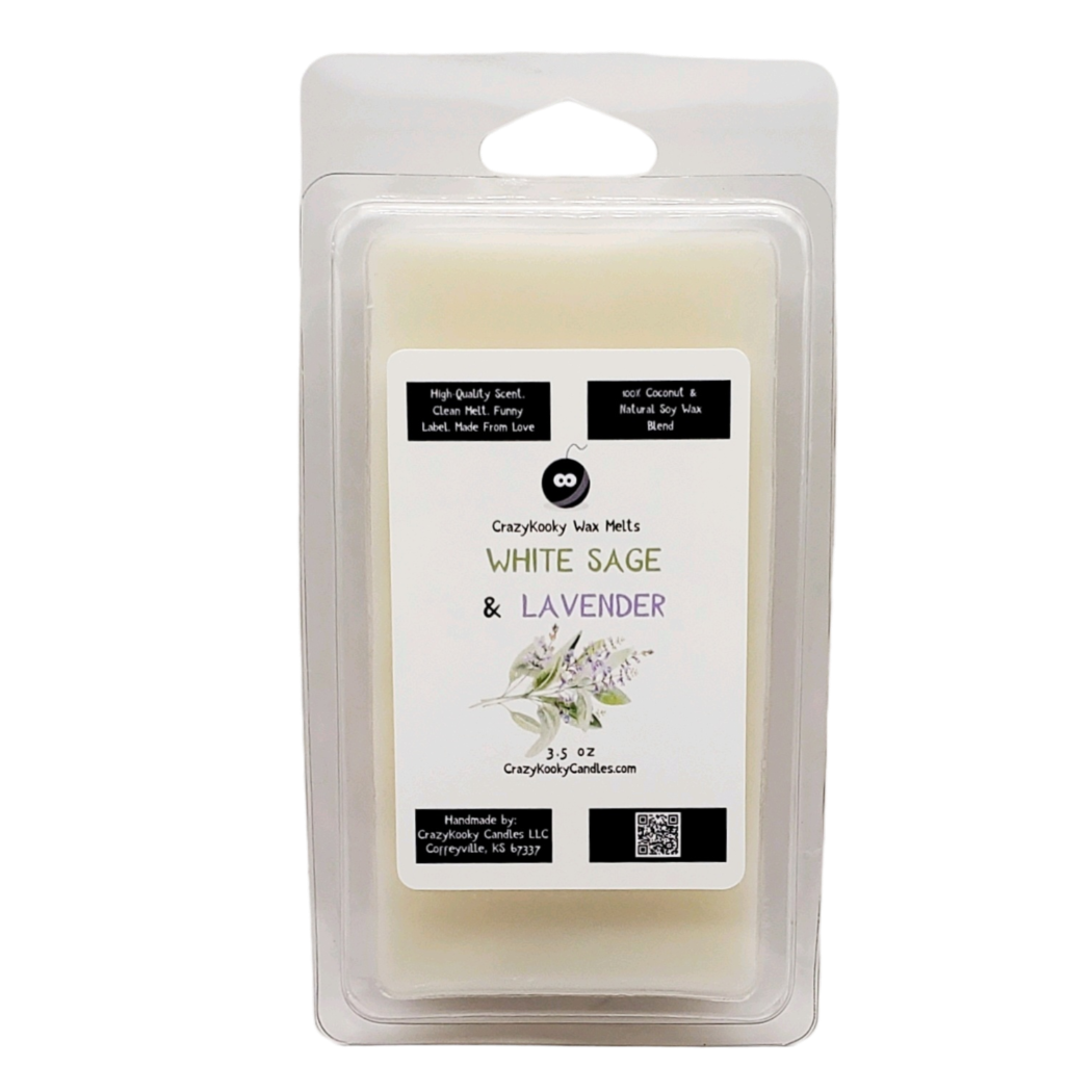WHITE SAGE & LAVENDER - Wax Melts, Scented Coconut Soy, 3.5oz - CrazyKooky Candles LLC