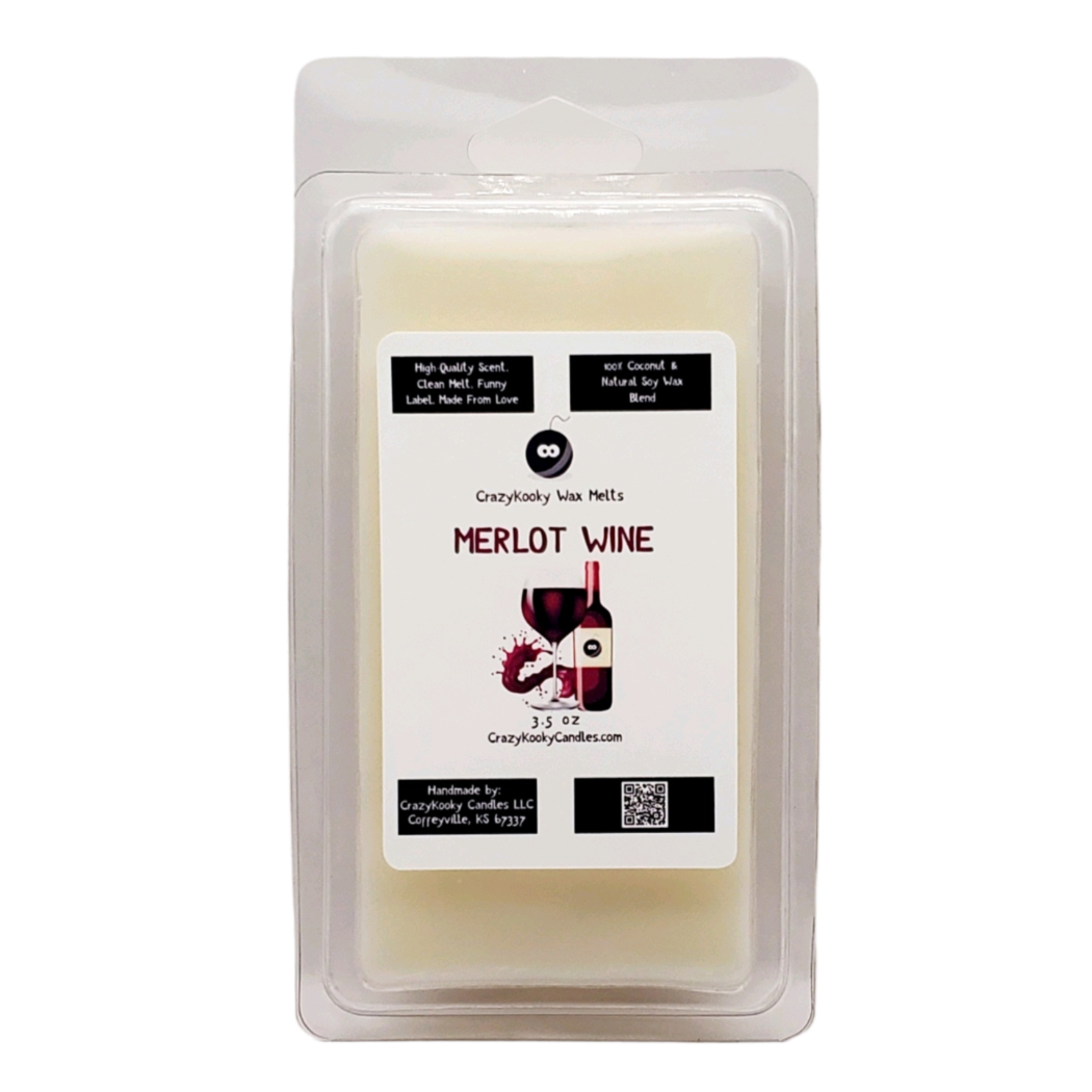 MERLOT WINE - Wax Melts, Scented Coconut Soy, 3.5oz - CrazyKooky Candles LLC