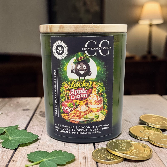 LUCKY APPLE CREAM - Funny Scented Coconut Soy Candle, 6oz - CrazyKooky Candles LLC