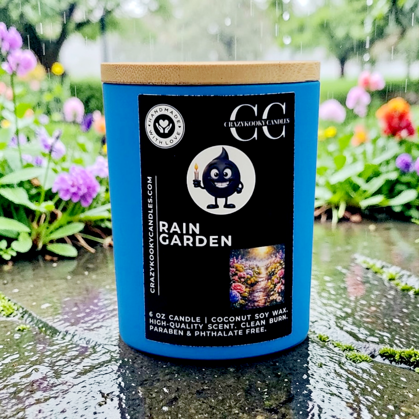 RAIN GARDEN - Funny Scented Coconut Soy Candle, 6oz - CrazyKooky Candles LLC