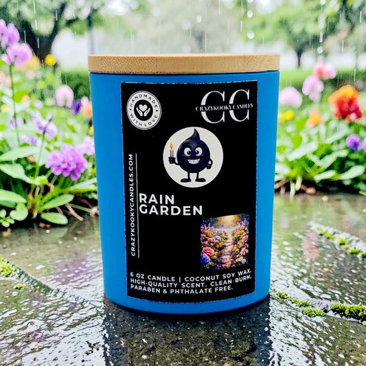 RAIN GARDEN - Funny Scented Coconut Soy Candle, 6oz - CrazyKooky Candles LLC