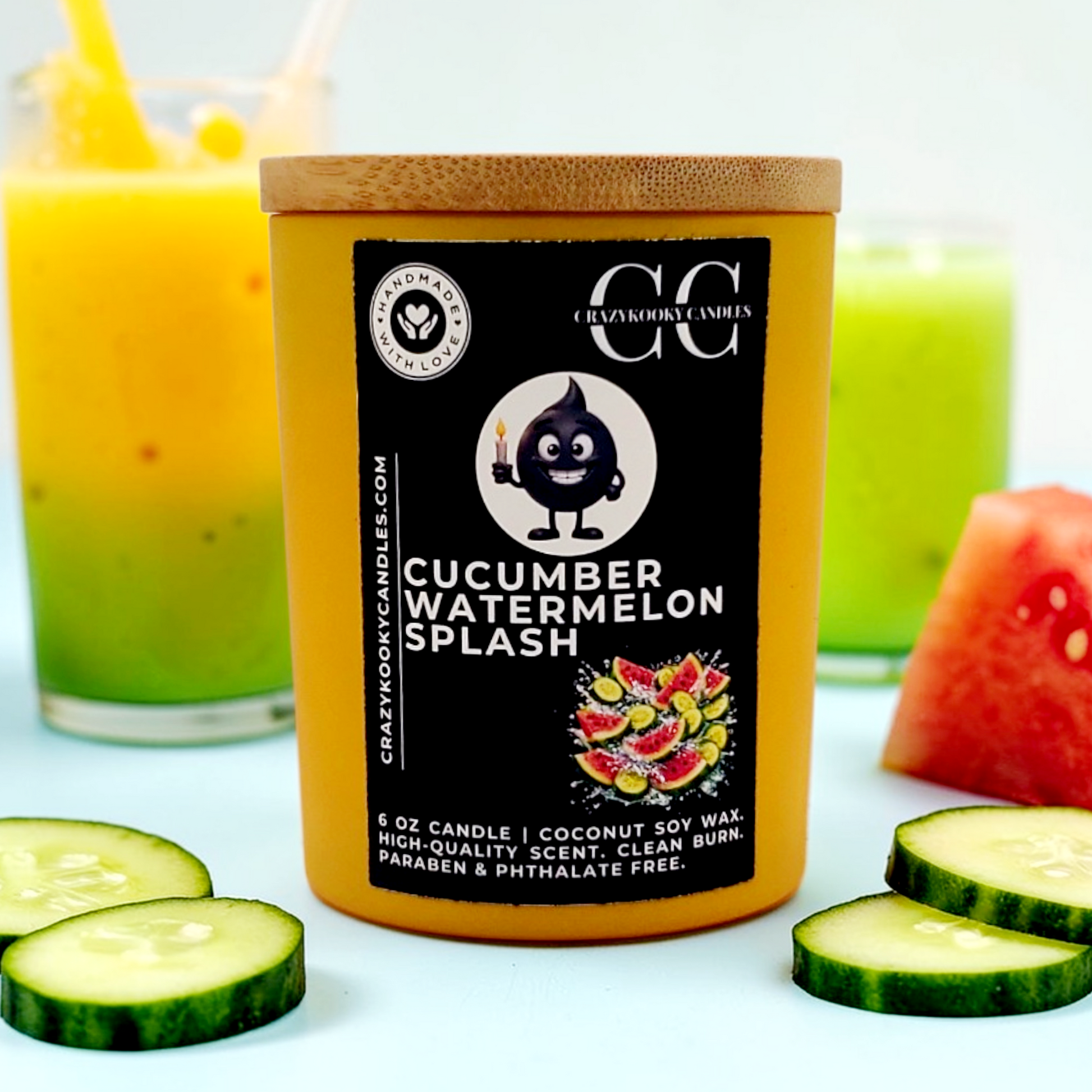 CUCUMBER WATERMELON SPLASH - Funny Scented Coconut Soy Candle, 6oz - CrazyKooky Candles LLC