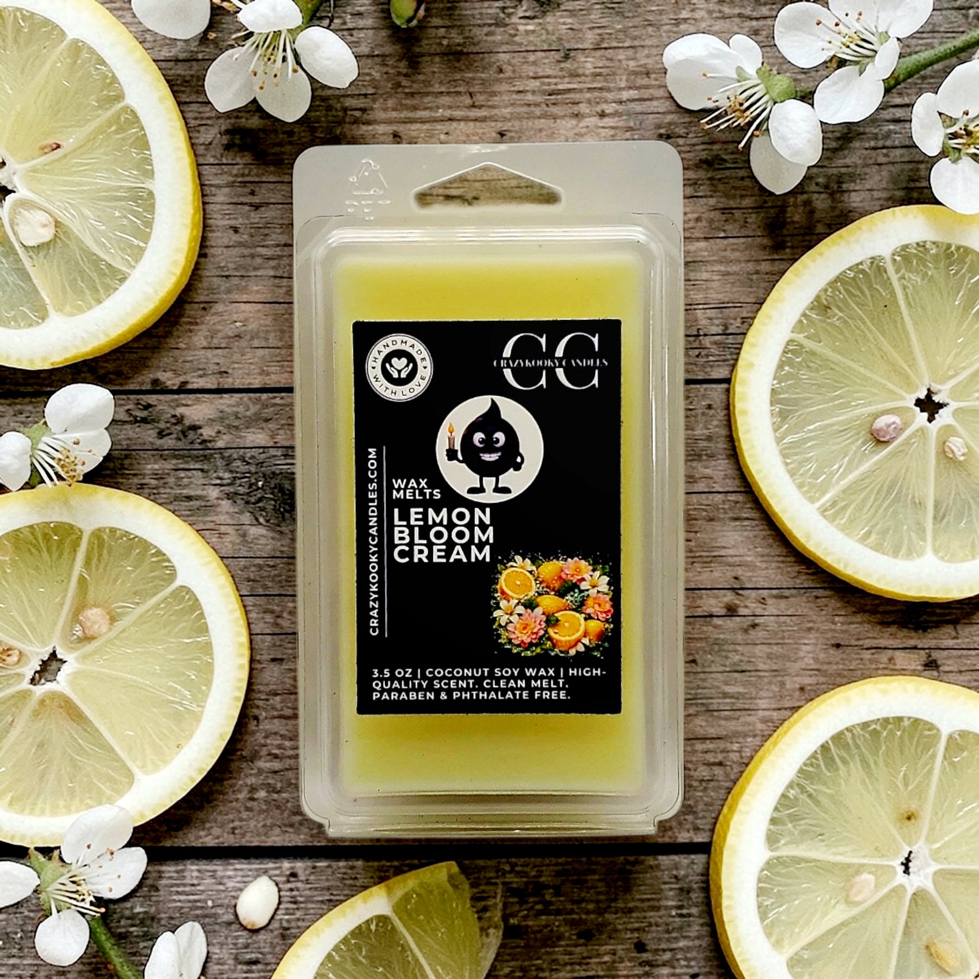 LEMON BLOOM CREAM - Wax Melts, Scented Coconut Soy, 3.5oz - CrazyKooky Candles LLC