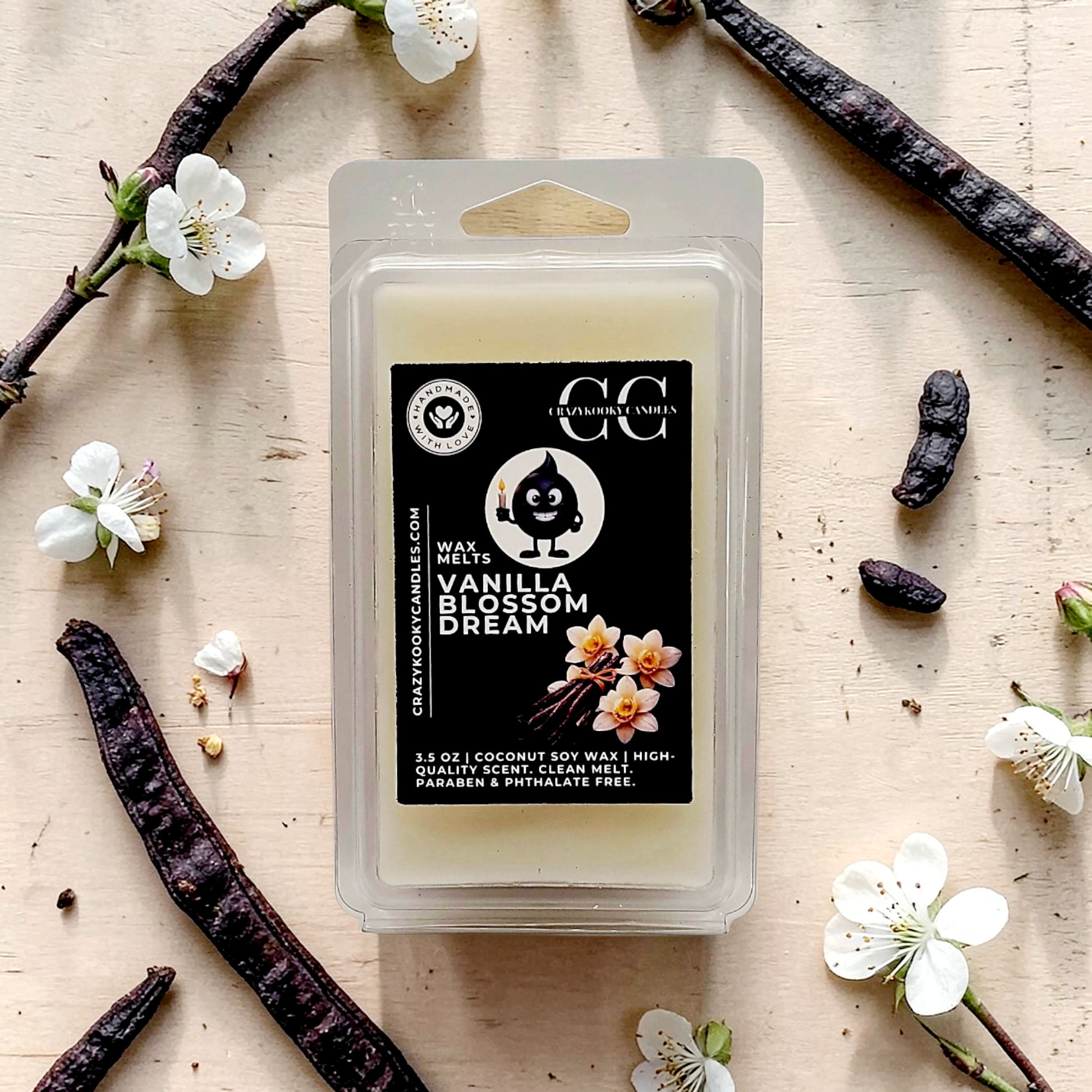 VANILLA BLOSSOM DREAM - Wax Melts, Scented Coconut Soy, 3.5oz - CrazyKooky Candles LLC