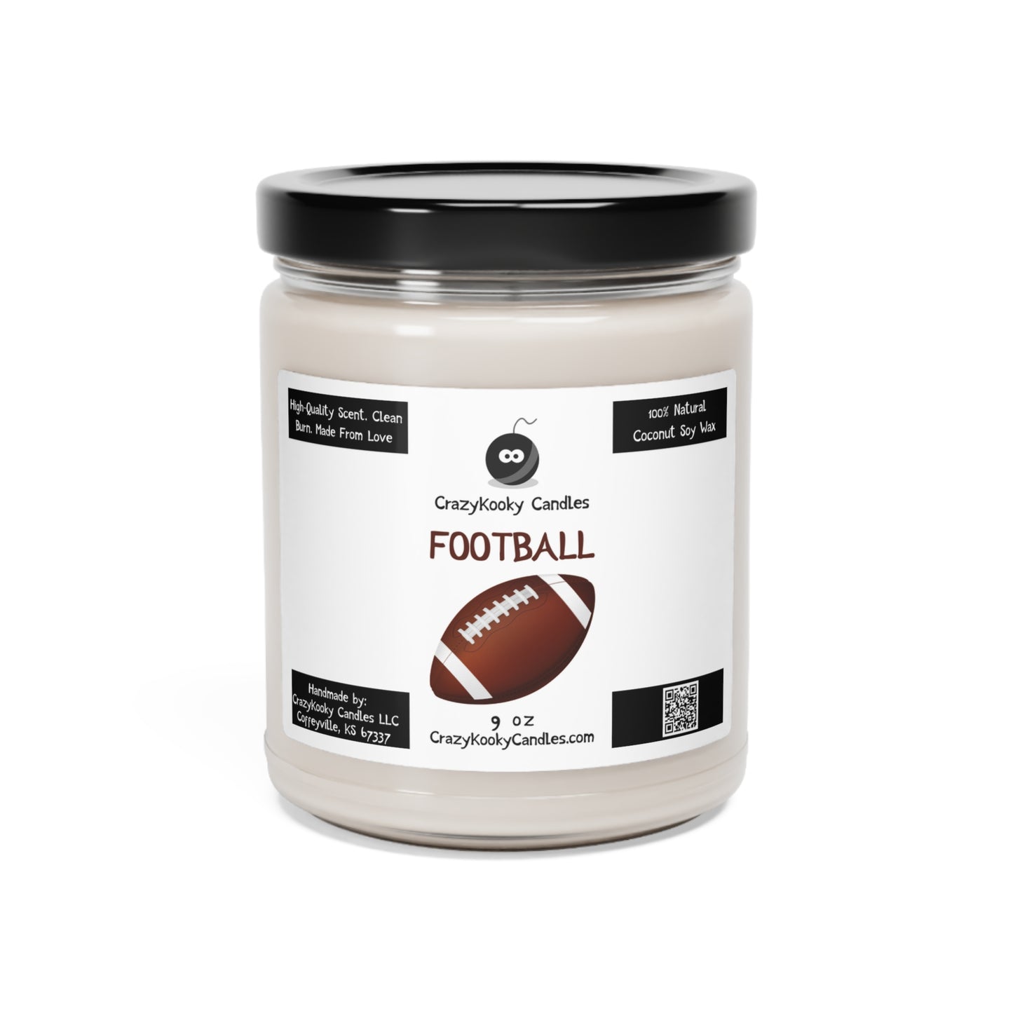 FOOTBALL - Funny Candle, Scented Coconut Soy Candle, 9oz - CrazyKooky Candles LLC