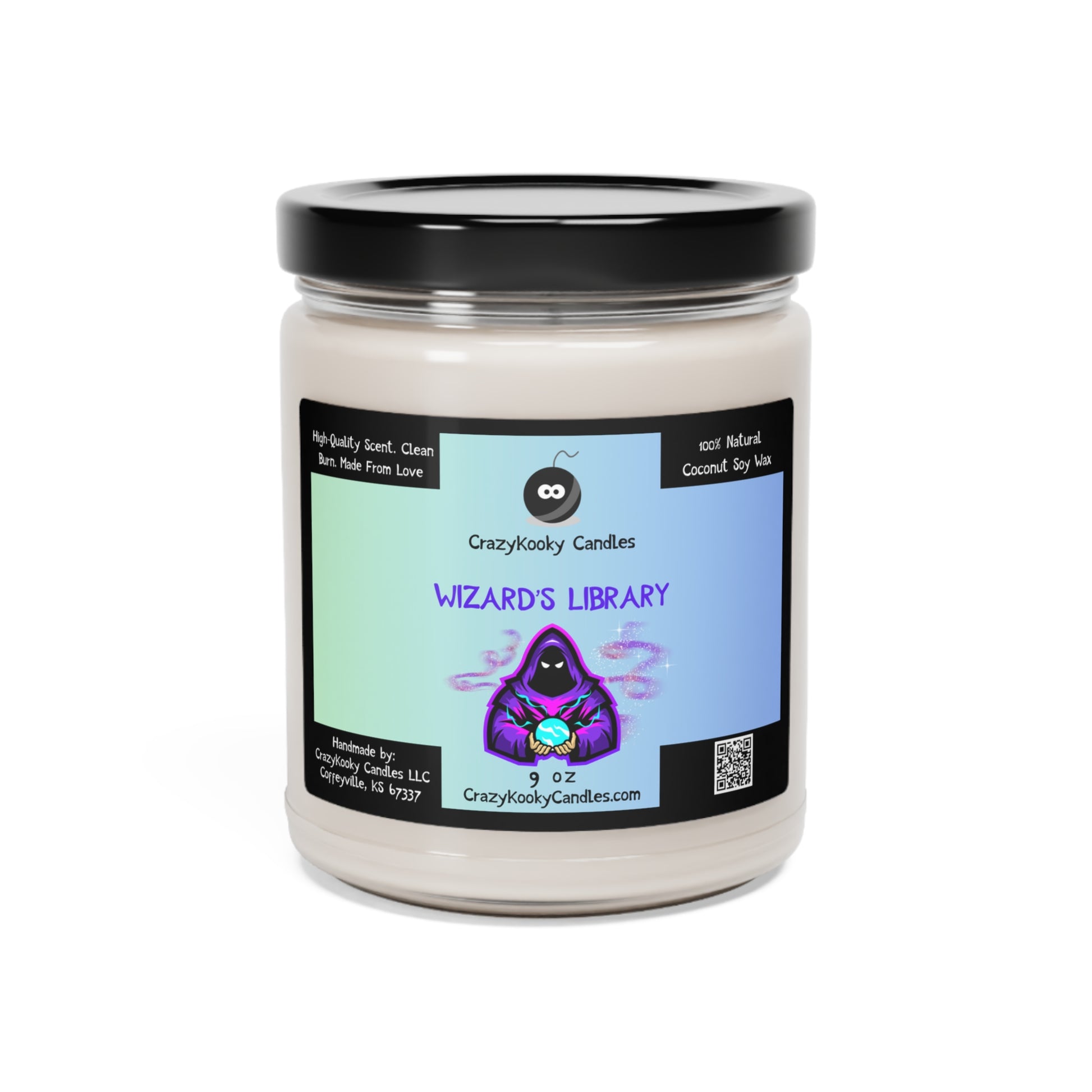 WIZARDS LIBRARY - Funny Candle, Scented Coconut Soy Candle, 9oz - CrazyKooky Candles LLC