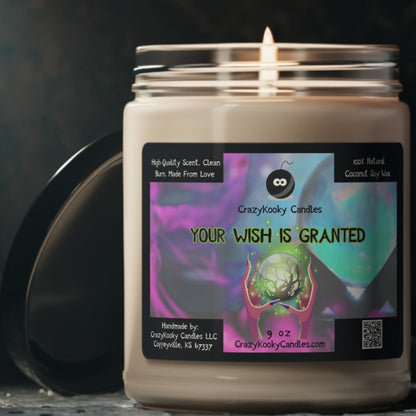 YOUR WISH IS GRANTED - Funny Candle, Scented Coconut Soy Candle, 9oz - CrazyKooky Candles LLC