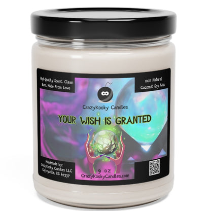 YOUR WISH IS GRANTED - Funny Candle, Scented Coconut Soy Candle, 9oz - CrazyKooky Candles LLC