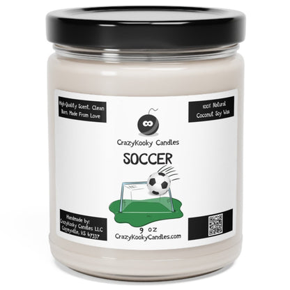 SOCCER - Funny Candle, Scented Coconut Soy Candle, 9oz - CrazyKooky Candles LLC