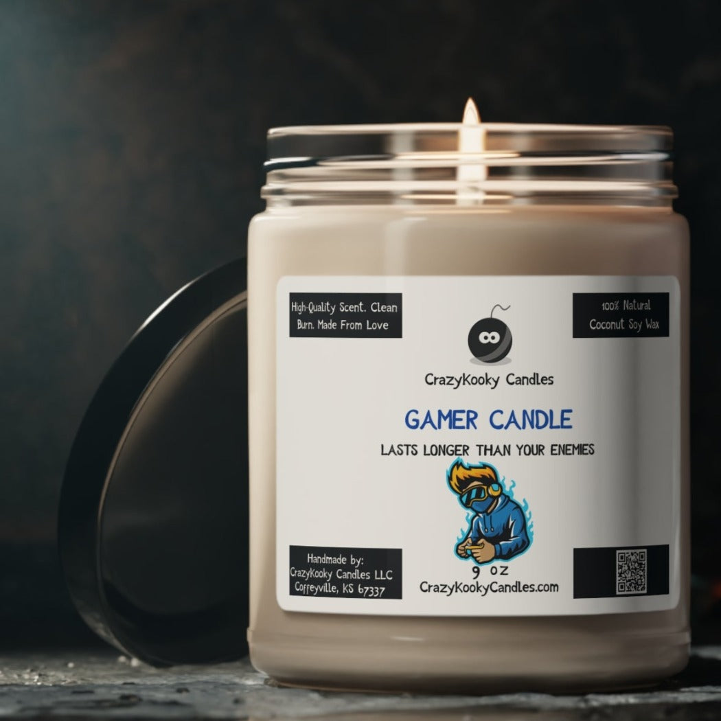 GAMER CANDLE - LASTS LONGER THAN YOUR ENEMIES - Funny Candle, Scented Soy Candle, 9oz - CrazyKooky Candles LLC