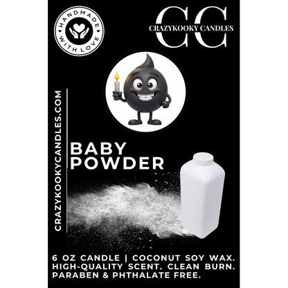 BABY POWDER - Funny Candle, Scented Coconut Soy Candle, 6oz - CrazyKooky Candles LLC