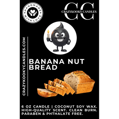 BANANA NUT BREAD - Funny Candle, Scented Coconut Soy Candle, 6oz - CrazyKooky Candles LLC