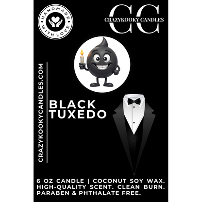 BLACK TUXEDO - Funny Candle, Scented Coconut Soy Candle, 6oz - CrazyKooky Candles LLC