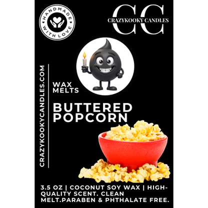 BUTTERED POPCORN - Wax Melts, Scented Coconut Soy, 3.5oz - CrazyKooky Candles LLC