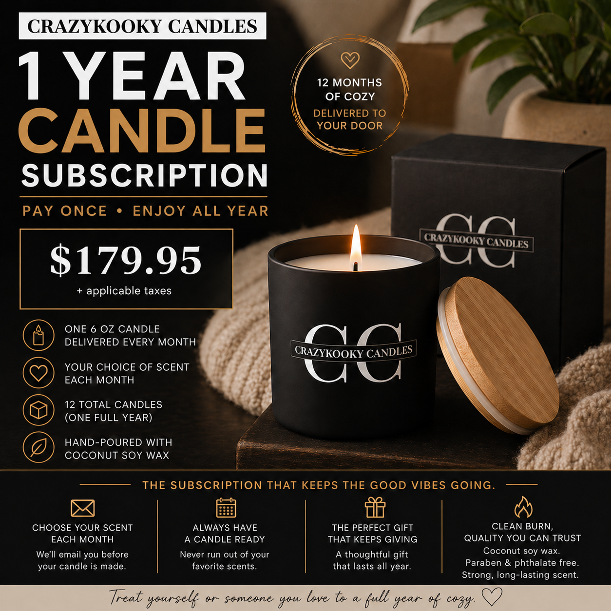 1 YEAR CANDLE SUBSCRIPTION - CrazyKooky Candles LLC
