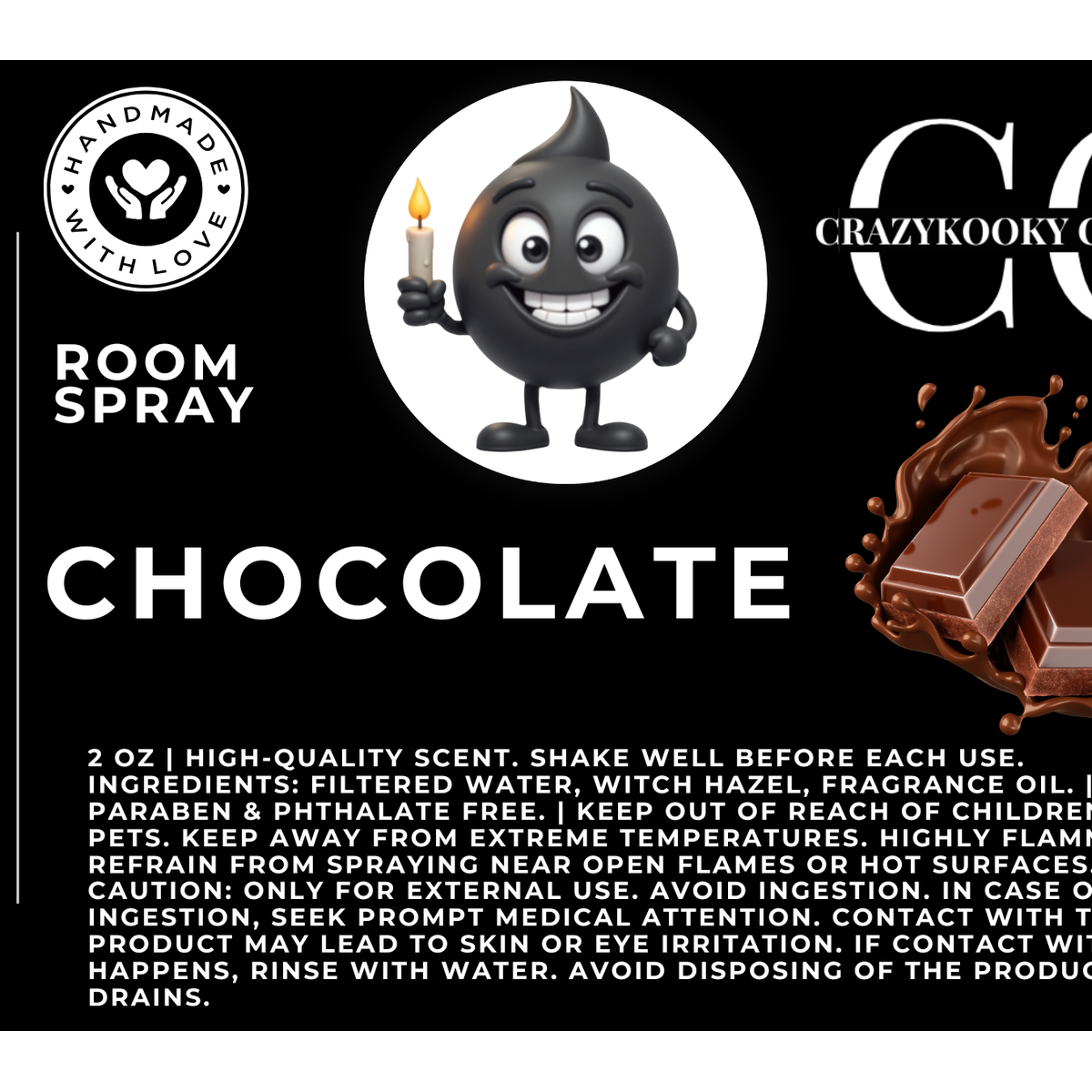 CHOCOLATE - Room Spray, 2oz - CrazyKooky Candles LLC