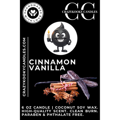 CINNAMON VANILLA - Funny Candle, Scented Coconut Soy Candle, 6oz - CrazyKooky Candles LLC