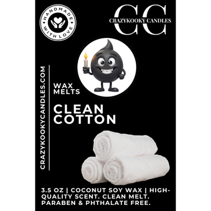 CLEAN COTTON - Wax Melts, Scented Coconut Soy, 3.5oz - CrazyKooky Candles LLC