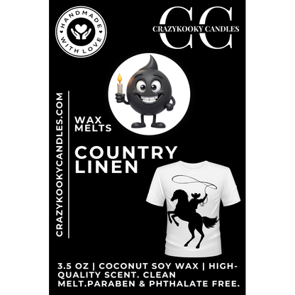 COUNTRY LINEN - Wax Melts, Scented Coconut Soy, 3.5oz - CrazyKooky Candles LLC